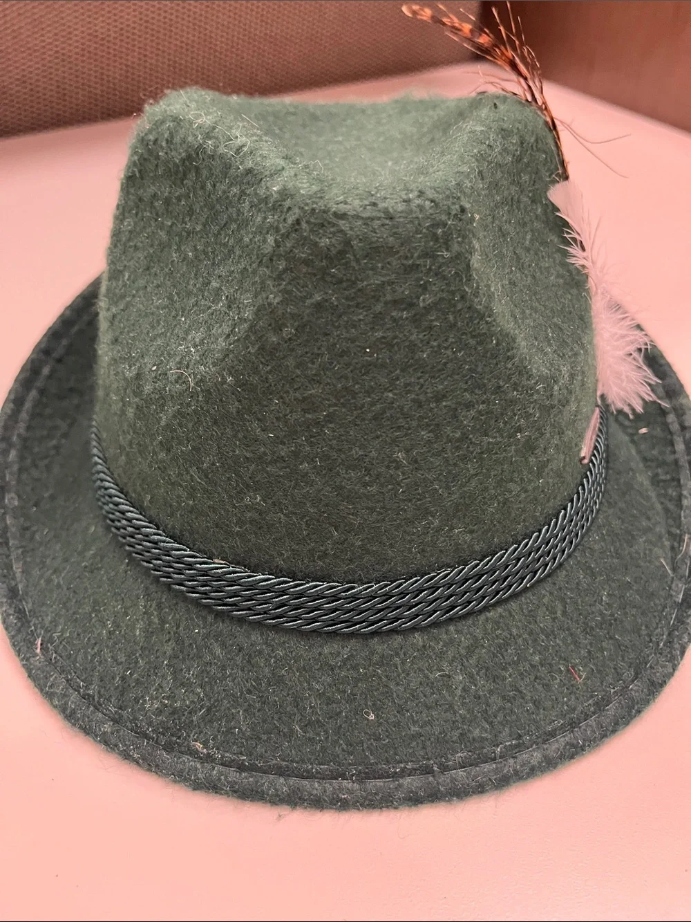 Children's Green Felt Fedora Hat with Feather Trim